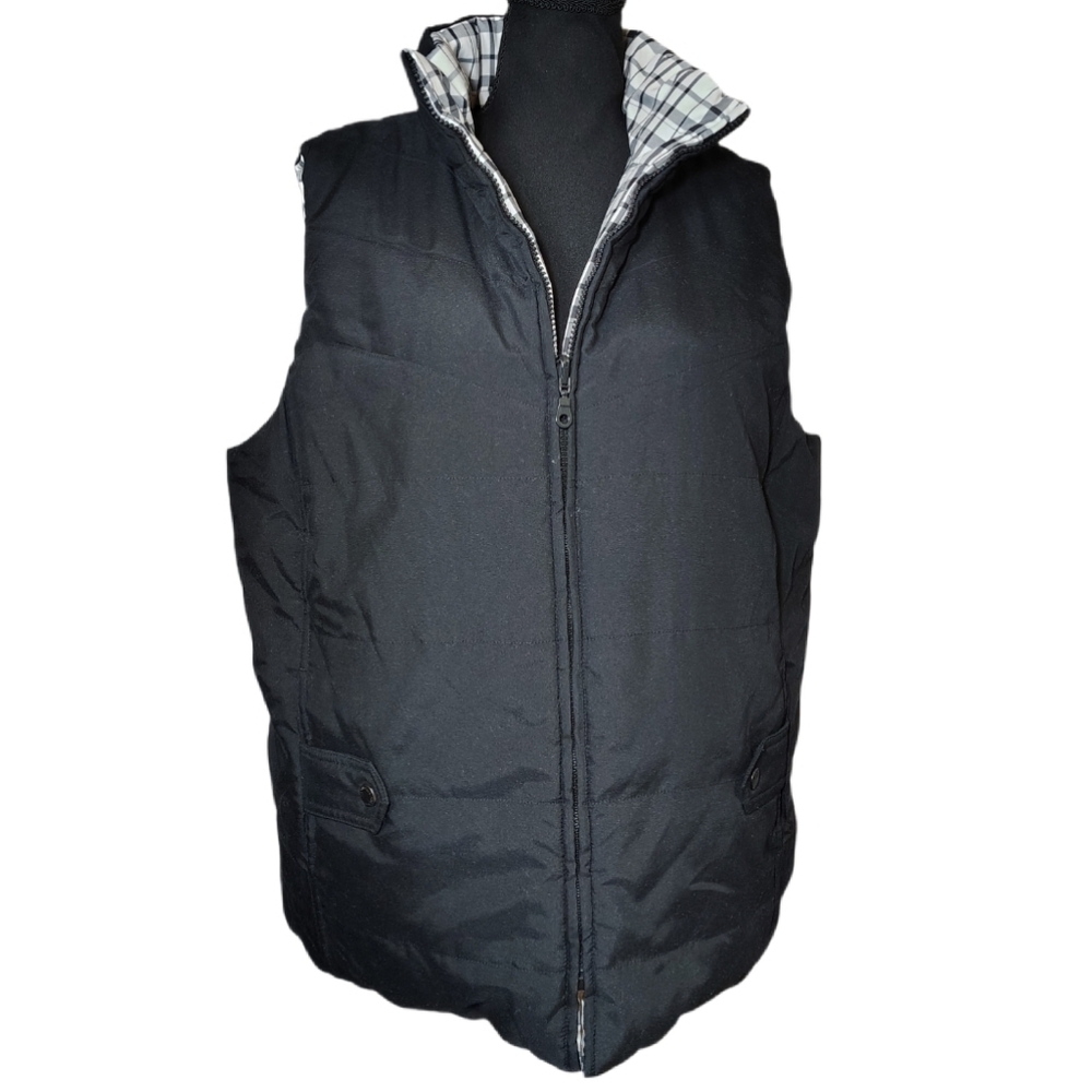 Jones New York Sport Reversible Quilted Vest 1X Black Plaid Puffer - Picture 4 of 13